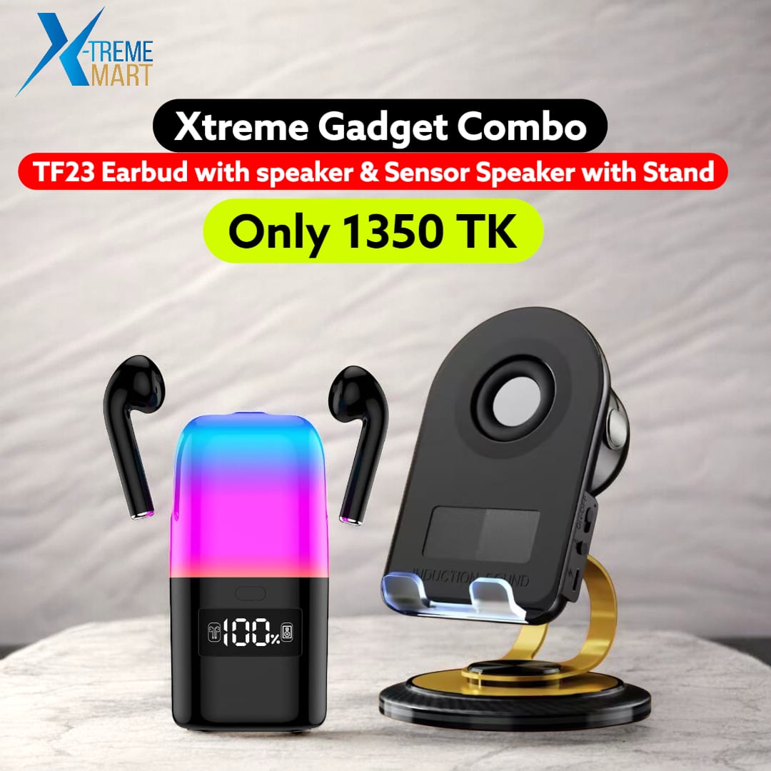 X-Treme Gadget Combo (TF23 Pro 2 in 1 TWS Earphones Bluetooth Speaker & Sensor speaker with Stand)