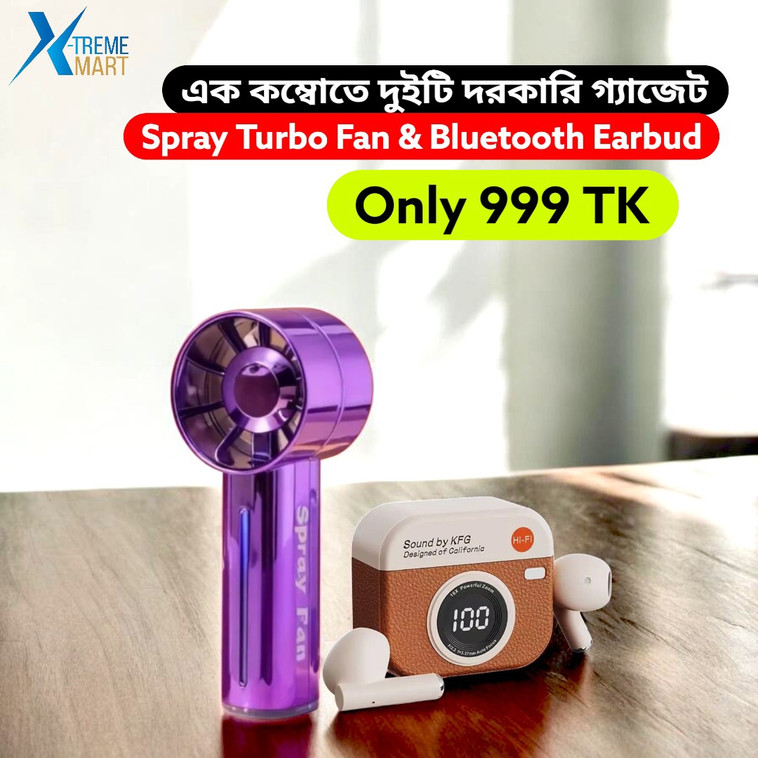 Mist Spray Turbo Fan & Bluetooth Earbuds